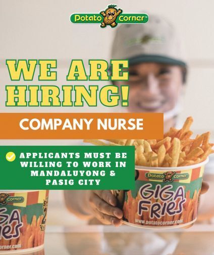 Jobtalk - Company Nurse vacancy in Mandaluyong! Hiring by Potato Corner