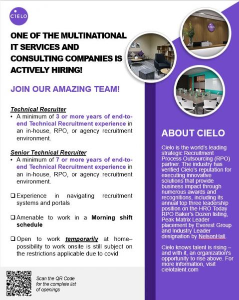 Jobtalk - Technical Recruiter, Work from home (WFH)  for Cielo Talent Inc.