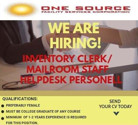 Jobtalk - Inventory Clerk vacancy in Muntinlupa! Hiring by One Source Corp.