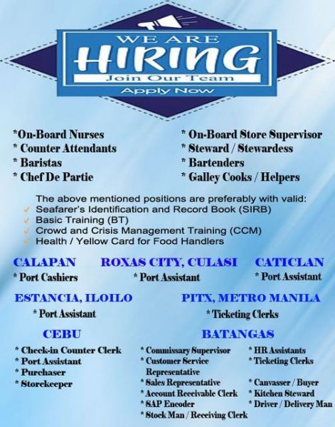 Jobtalk - HR Assistant vacancy in Batangas City! Hiring by Starlite Ferries Inc
