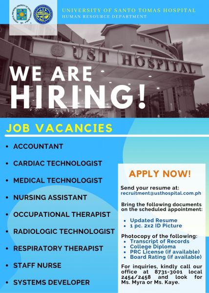 Jobtalk - Accountant vacancy in Sampaloc! Hiring by UST Hospital