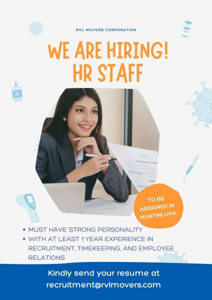 Jobtalk - HR Assistant vacancy in Muntinlupa! Hiring by RVL Movers Corporation