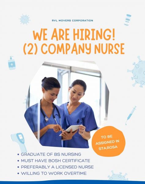 Jobtalk - Company Nurse vacancy in Muntinlupa! Hiring by RVL Movers Corporation