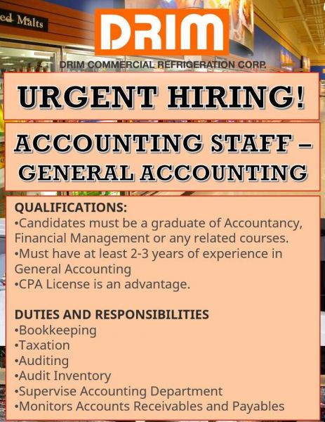 Jobtalk - Accounting Clerk vacancy in Biñan City! Hiring by DRIM Commercial Refrigeration