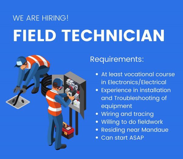 Jobtalk - Field Technician vacancy in Mandaue City! Hiring by Triune Electronic Systems, Inc
