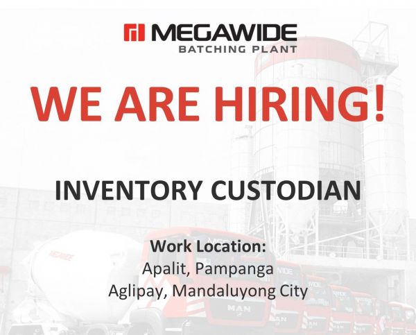 Jobtalk - Inventory Custodian vacancy in Mandaluyong! Hiring by Megawide Construction Corp.