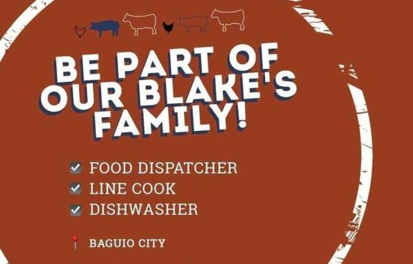 Jobtalk - Dishwasher vacancy in Baguio City! Hiring by Blake's Wings & Steaks