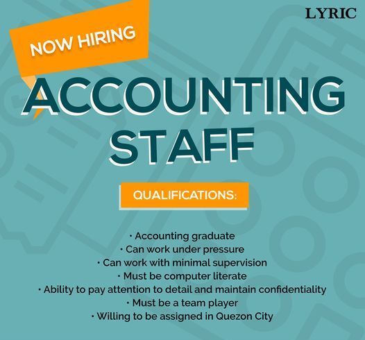 Jobtalk - Accounting Assistant vacancy in Quezon City! Hiring by Lyric Philippines