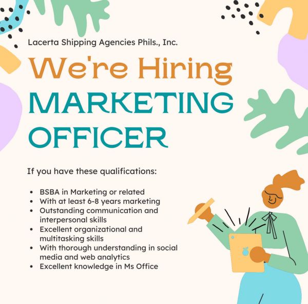 Jobtalk - Marketing Associate vacancy in Parañaque! Hiring by Lacerta Shipping Agencies Inc.