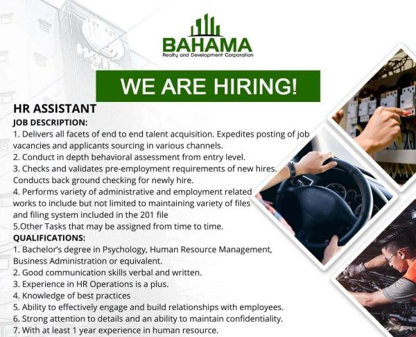 Jobtalk - HR Assistant vacancy in Makati! Hiring by Bahama Realty & Development