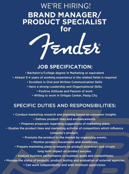 Jobtalk - Brand Manager vacancy in Pasig! Hiring by JB Music Philippines