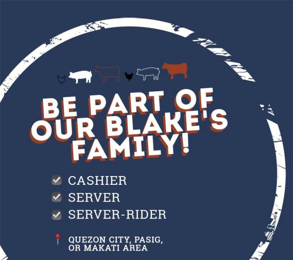 Jobtalk - Cashier vacancy in Pasig! Hiring by Blake's Wings & Steaks