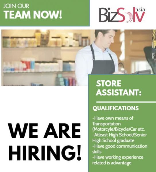 Jobtalk - Store Clerk vacancy in Bonifacio Global City! Hiring by Bizsolv Asia Mpc