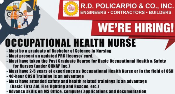 Jobtalk - Registered Nurse vacancy in Mabalacat City! Hiring by R.D. Policarpio & Co., Inc.