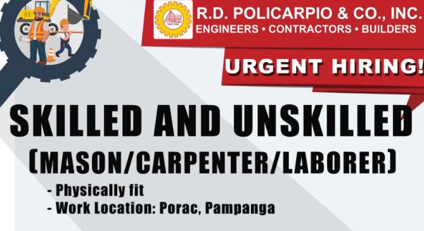 Jobtalk - Laborer vacancy in Mabalacat City! Hiring by R.D. Policarpio & Co., Inc.