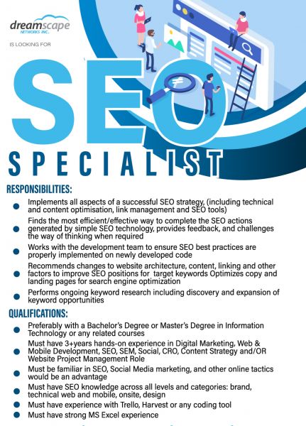 Jobtalk - SEO Specialist vacancy in Cebu City! Hiring by Dreamscape Networks Inc.