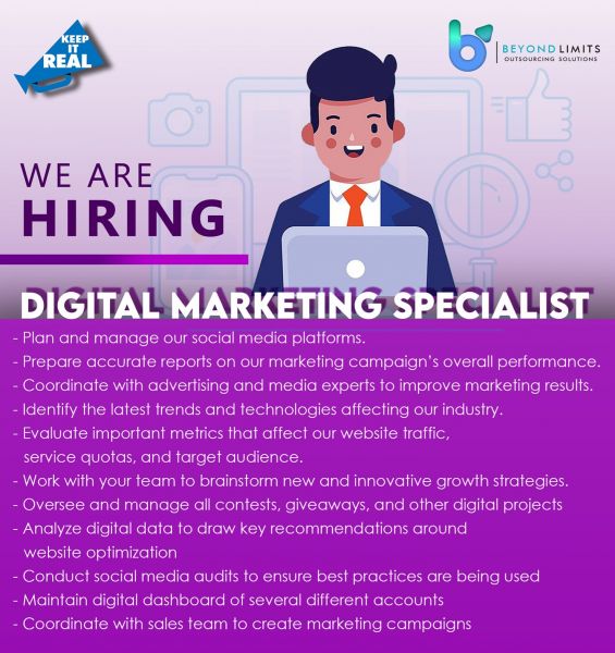 Jobtalk - Digital Marketing Specialist vacancy in Angeles City! Hiring by Beyond Limits Outsourcing