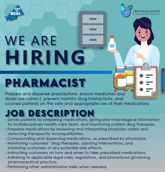 Jobtalk - Pharmacist vacancy in Porac! Hiring by Beyond Limits Outsourcing