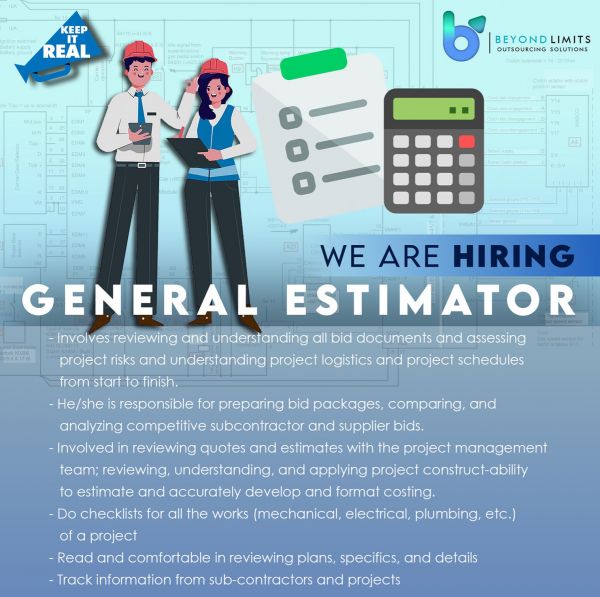 Jobtalk - General Estimator vacancy in Angeles City! Hiring by Beyond Limits Outsourcing