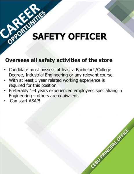 Jobtalk - Safety Officer vacancy in Mandaue City! Hiring by Metro Retail Stores Group Inc.