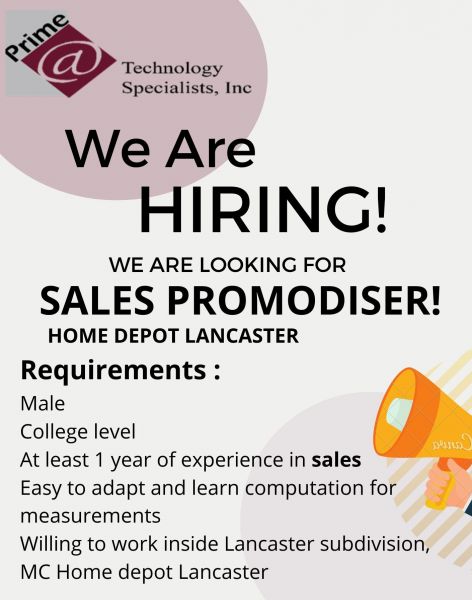 Jobtalk - Sales Promodiser vacancy in Imus City! Hiring by MC Home Depot Lancaster