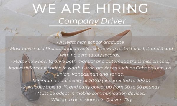 Jobtalk - Company Driver vacancy in Quezon City! Hiring by Alberto Shoes Corporation