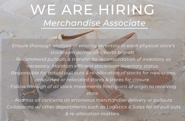 Jobtalk - Merchandise Associate vacancy in Quezon City! Hiring by Alberto Shoes Corporation