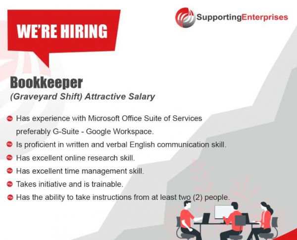 Jobtalk - Bookkeeper vacancy in Cebu City! Hiring by Supporting Enterprises Pty Ltd.