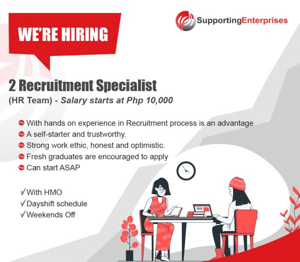 Jobtalk - Recruitment Specialist vacancy in Cebu City! Hiring by Supporting Enterprises Pty Ltd.