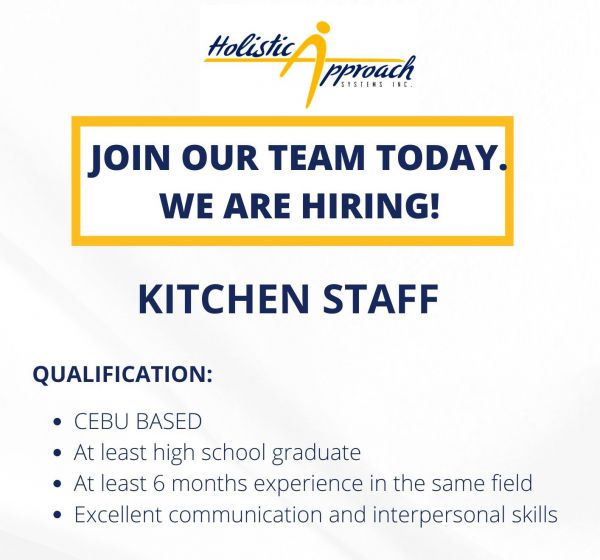 Jobtalk - Kitchen Staff vacancy in Cebu City! Hiring by Holistic Approach Systems Inc.