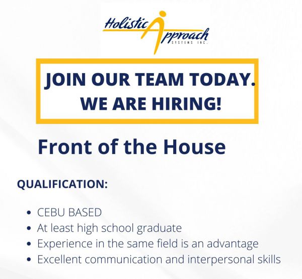 Jobtalk - Front of House vacancy in Cebu City! Hiring by Holistic Approach Systems Inc.