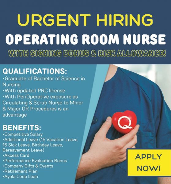 Jobtalk - Operation Room Nurse vacancy in Ermita! Hiring by Qualimed Manila Surgery Center