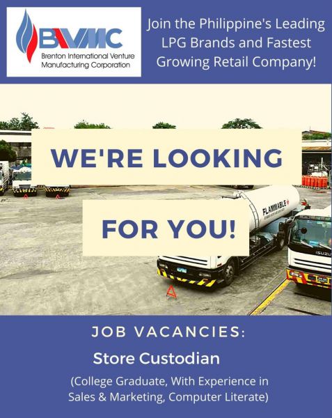 Jobtalk - Store Custodian vacancy in Amadeo! Hiring by Brenton Venture Manufacturing Corp.