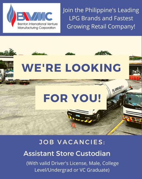 Jobtalk - Assistant Store Custodian vacancy in Amadeo! Hiring by Brenton Venture Manufacturing Corp.