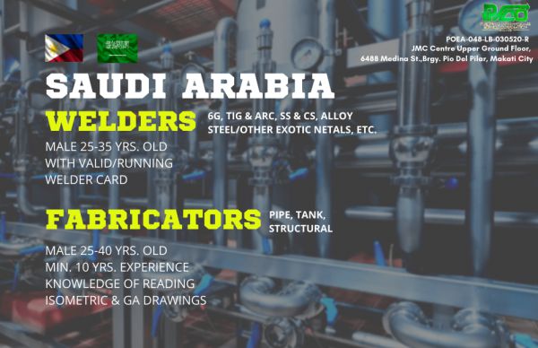 Jobtalk - Looking for Fabricator bound for Saudi Arabia! Recruited and managed by Placewell International Services Corp