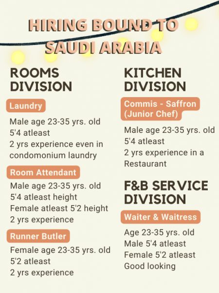 Jobtalk - Looking for Waitress bound for Saudi Arabia! Recruited and managed by Placewell International Services Corp
