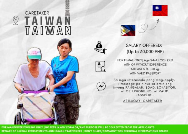 Jobtalk - Looking for Caregiver bound for Taiwan! Recruited and managed by Placewell International Services Corp