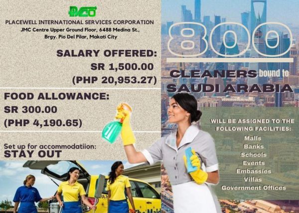 Jobtalk - Looking for Cleaner bound for Saudi Arabia! Recruited and managed by Placewell International Services Corp