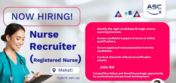 Jobtalk - Registered Nurse vacancy in Makati! Hiring by ASC Global Recruitment