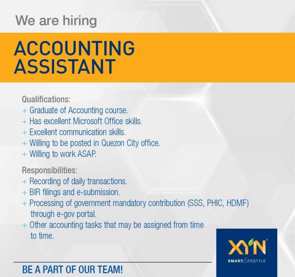 Jobtalk - Accounting Assistant vacancy in Quezon City! Hiring by FAXYN Philippines