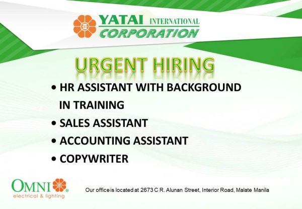 Jobtalk - Sales Assistant vacancy in Malate! Hiring by Yatai International Corp.