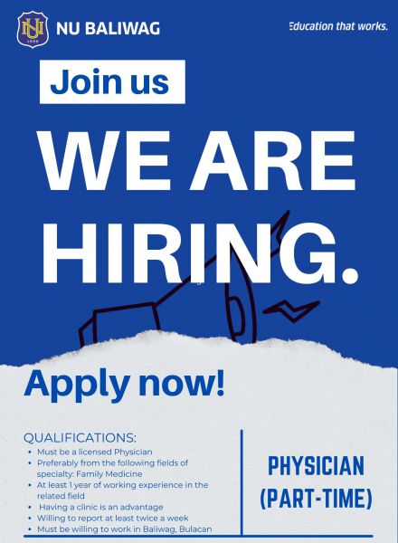 Jobtalk - Physician vacancy in Baliuag! Hiring by NU Baliwag