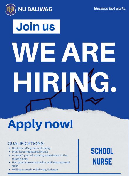 Jobtalk - School Nurse vacancy in Baliuag! Hiring by NU Baliwag