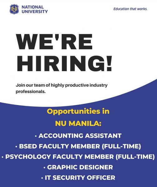 Jobtalk - IT Security Officer vacancy in Sampaloc! Hiring by NU Manila