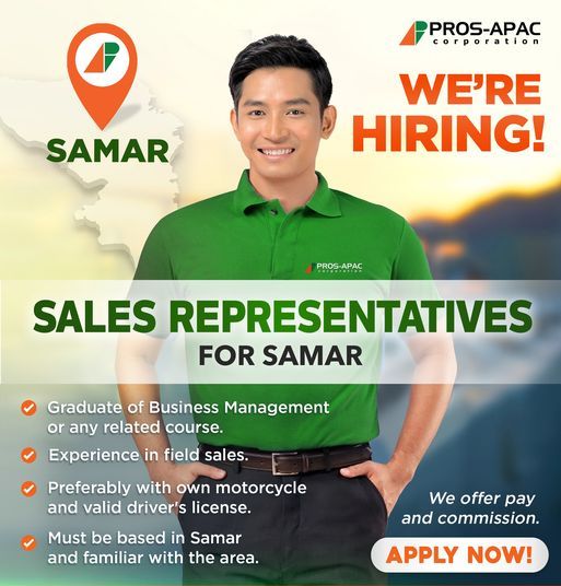 Jobtalk - Sales Representative vacancy in Calbayog City! Hiring by Pros-apac Corporation