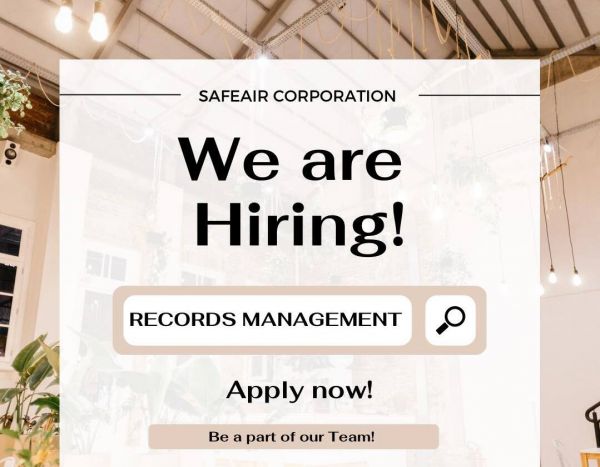 Jobtalk - Records Manager vacancy in Quezon City! Hiring by Safeair Corporation