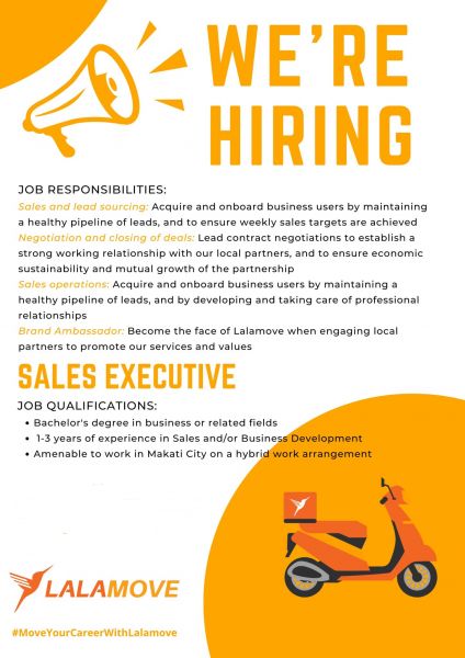 Jobtalk - Sales Executive vacancy in Makati! Hiring by Lalamove Philippines Inc