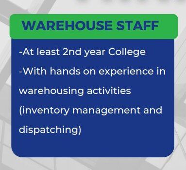 Jobtalk - Warehouse Clerk vacancy in Quezon City! Hiring by Powerace Corporation