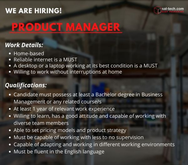 Jobtalk - Sal-tech Easy Packaging looking for Product Manager, Hybrid setup,  in Makati