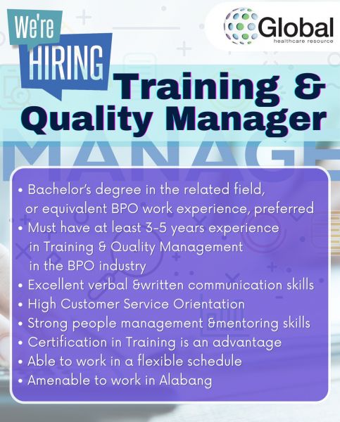 Jobtalk - Quality Manager vacancy in Muntinlupa! Hiring by Global Healthcare Resource